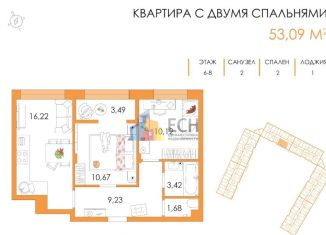 Продается 2-комнатная квартира, 53.1 м2, Тула, Зареченский территориальный округ