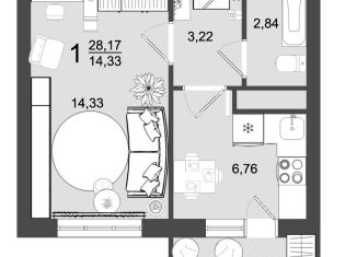 1-комнатная квартира на продажу, 28.2 м2, Клин