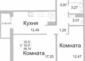 Двухкомнатная квартира на продажу, 56 м2, Псков, улица Юности, 20