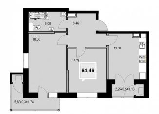 Двухкомнатная квартира на продажу, 64.5 м2, Краснодар, улица имени В.Н. Мачуги, 6, ЖК Феникс