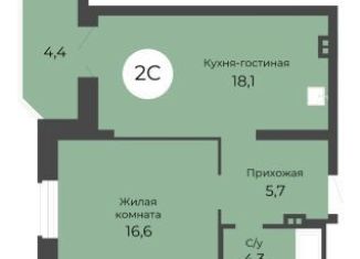 Двухкомнатная квартира на продажу, 46.9 м2, Новосибирск, Дачная улица, 42, ЖК Топаз
