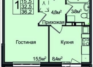 Продается однокомнатная квартира, 36.2 м2, Новосибирск, улица Ясный Берег, 6, ЖК Венеция