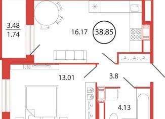 1-ком. квартира на продажу, 38.9 м2, поселок Бугры, ЖК Энфилд, аллея Ньютона, 2