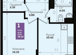 Однокомнатная квартира на продажу, 36.5 м2, Краснодар, Константиновская улица, 5лит8, микрорайон Плодородный-2