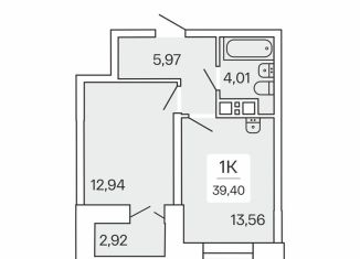 1-комнатная квартира на продажу, 39.4 м2, Новосибирск, Ипподромская улица, 1 стр., метро Октябрьская