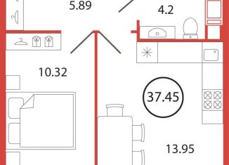 1-ком. квартира на продажу, 37.5 м2, поселок Бугры, ЖК Энфилд