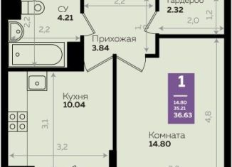 Продается 1-комнатная квартира, 36.6 м2, Краснодар, Константиновская улица, 5лит8, микрорайон Плодородный-2
