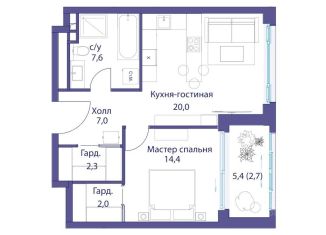 Продам 1-ком. квартиру, 56.9 м2, Москва, Проектируемый проезд № 739Б, ЖК Река
