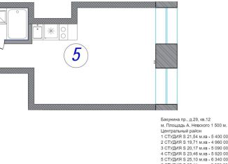 Продается квартира студия, 25.8 м2, Санкт-Петербург, проспект Бакунина, 29, проспект Бакунина