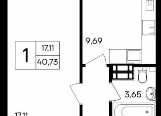 Продается однокомнатная квартира, 40.7 м2, посёлок городского типа Гвардейское, Курганная улица