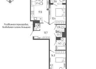 2-комнатная квартира на продажу, 68.6 м2, Санкт-Петербург, Измайловский бульвар, 9, метро Балтийская