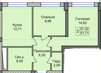 Продажа двухкомнатной квартиры, 51.7 м2, Нальчик, Профсоюзная улица, 212