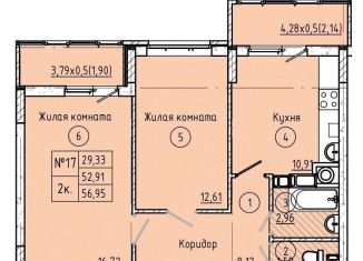 2-комнатная квартира на продажу, 57 м2, Батайск, переулок Талалихина, 30, ЖК Талалихина