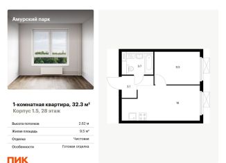 Продаю 1-комнатную квартиру, 32.3 м2, Москва, ЖК Амурский Парк