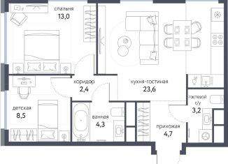 Продаю трехкомнатную квартиру, 59.7 м2, Москва, ЖК Сиреневый парк, Тагильская улица, 4В