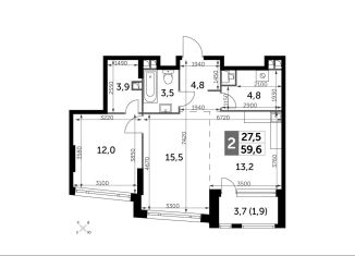 Продажа 2-комнатной квартиры, 59.6 м2, Москва, Варшавское шоссе, 37Ак3, район Нагатино-Садовники