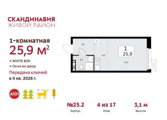 Продается квартира студия, 25.9 м2, Москва, жилой комплекс Скандинавия, 25.2