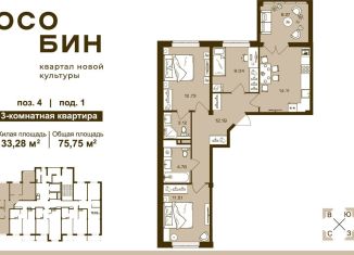 Продаю трехкомнатную квартиру, 76.8 м2, Брянск, Советский район