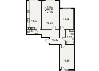 Трехкомнатная квартира на продажу, 97.8 м2, Рязань, Славянский проспект, 8