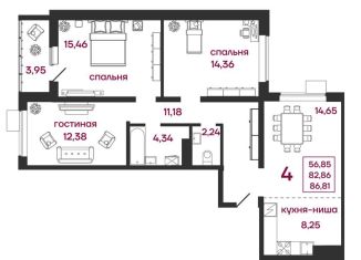 4-комнатная квартира на продажу, 86.8 м2, Пенза, улица Баталина, 31