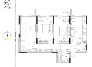 Продается 3-комнатная квартира, 80.2 м2, деревня Пирогово