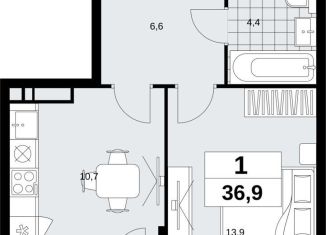1-комнатная квартира на продажу, 36.9 м2, поселение Сосенское, ЖК Скандинавия