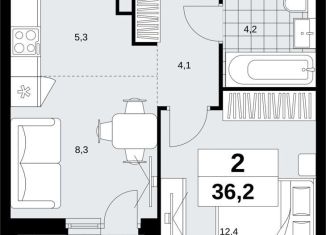 Продажа двухкомнатной квартиры, 36.2 м2, поселение Сосенское, ЖК Скандинавия