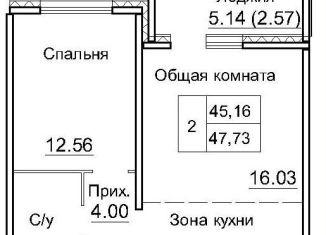 Продажа двухкомнатной квартиры, 45.2 м2, рабочий посёлок Краснообск, ЖК Кольца