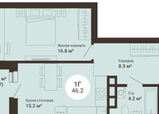 Продаю однокомнатную квартиру, 46.2 м2, Екатеринбург, ЖК Южный сад