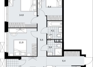 4-комнатная квартира на продажу, 78.6 м2, поселение Сосенское, ЖК Скандинавия