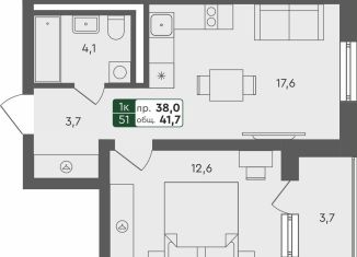 1-ком. квартира на продажу, 41.7 м2, Омская область