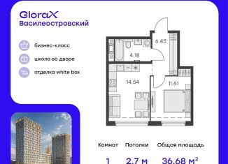 Продажа однокомнатной квартиры, 36.7 м2, Санкт-Петербург, метро Зенит