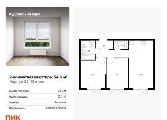 Продается двухкомнатная квартира, 54.6 м2, Кудрово, Центральная улица, 30к1, ЖК Кудровский Парк