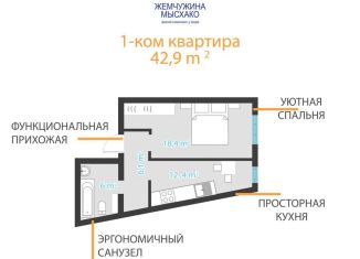 1-комнатная квартира на продажу, 42.9 м2, село Мысхако, Шоссейная улица, 27