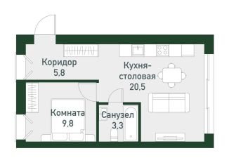 1-комнатная квартира на продажу, 38.4 м2, Челябинская область, Спортивная улица, 20