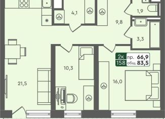 2-комнатная квартира на продажу, 83.5 м2, Курган