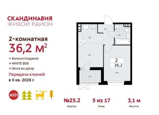 Продается двухкомнатная квартира, 36.2 м2, поселение Сосенское, жилой комплекс Скандинавия, 25.2