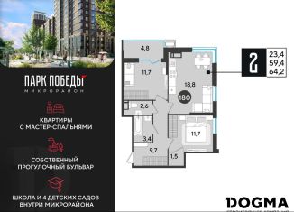 Двухкомнатная квартира на продажу, 64.2 м2, Краснодар, Главная городская площадь, микрорайон Центральный
