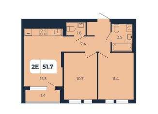 Продаю 2-ком. квартиру, 51.7 м2, поселок Верхнетемерницкий, улица Венеры, 21, ЖК Норд