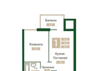 Продам однокомнатную квартиру, 35.9 м2, посёлок городского типа Молодёжное