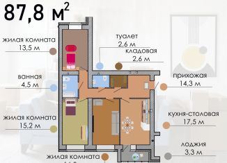 Трехкомнатная квартира на продажу, 87.8 м2, Воронеж, Коминтерновский район