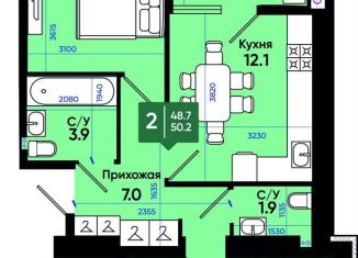 Продается 2-комнатная квартира, 51.3 м2, Ростовская область, улица Олимпийское Кольцо, 36к4