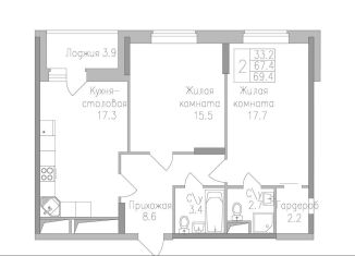 Продаю двухкомнатную квартиру, 69.4 м2, Липецк