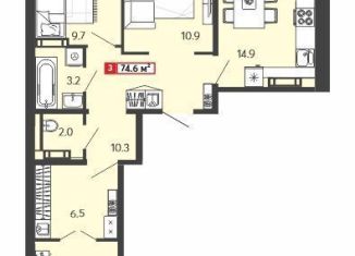 Продажа 3-комнатной квартиры, 74.6 м2, село Засечное, Алая улица, с74