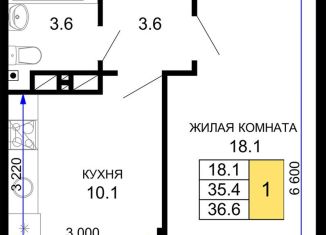 Продажа 1-комнатной квартиры, 36.6 м2, Краснодар