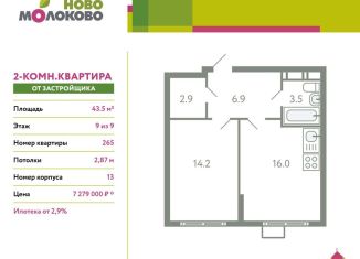 Продается 2-комнатная квартира, 43.5 м2, село Молоково, жилой комплекс Ново-Молоково, 13