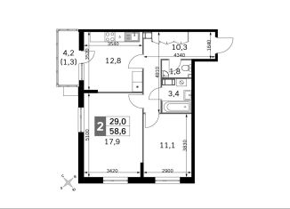 2-комнатная квартира на продажу, 58.6 м2, Калужская область