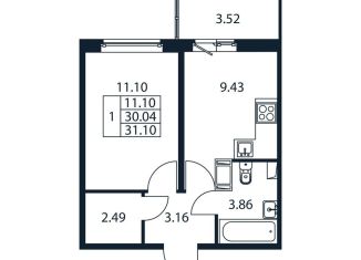 Продам 1-комнатную квартиру, 33.6 м2, Мурино