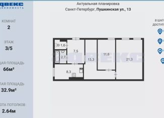 Продается 2-комнатная квартира, 66 м2, Санкт-Петербург, Пушкинская улица, 13, метро Маяковская