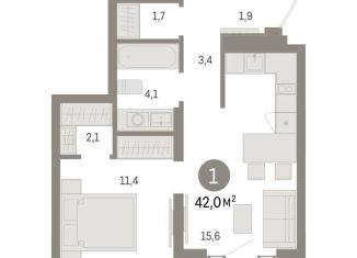 1-комнатная квартира на продажу, 42 м2, Москва